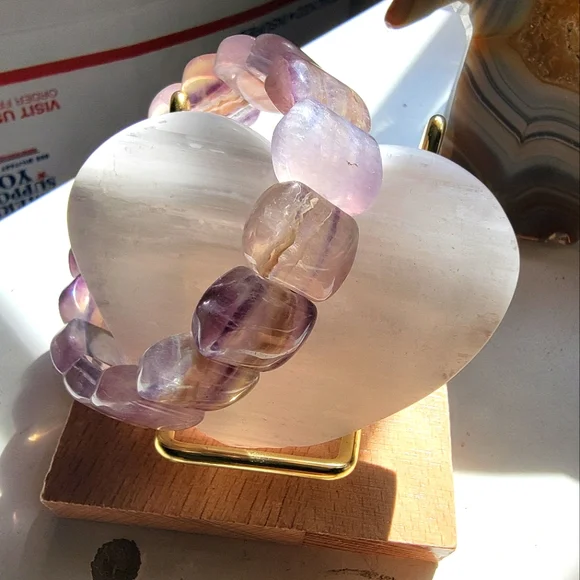 Purple Flourite Bangle Bracelet Natural - Picture 1 of 4